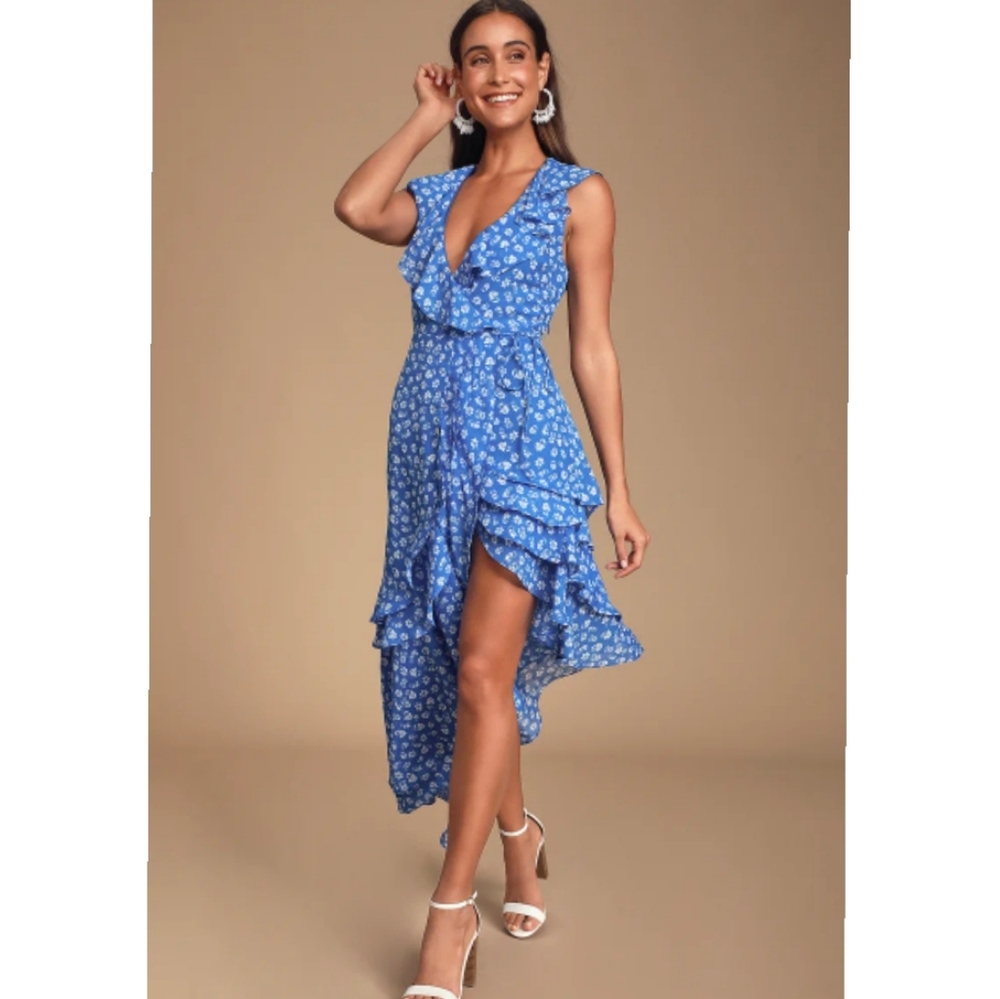 Lulu's Cornelia Floral Ruffled Wrap Midi Dress